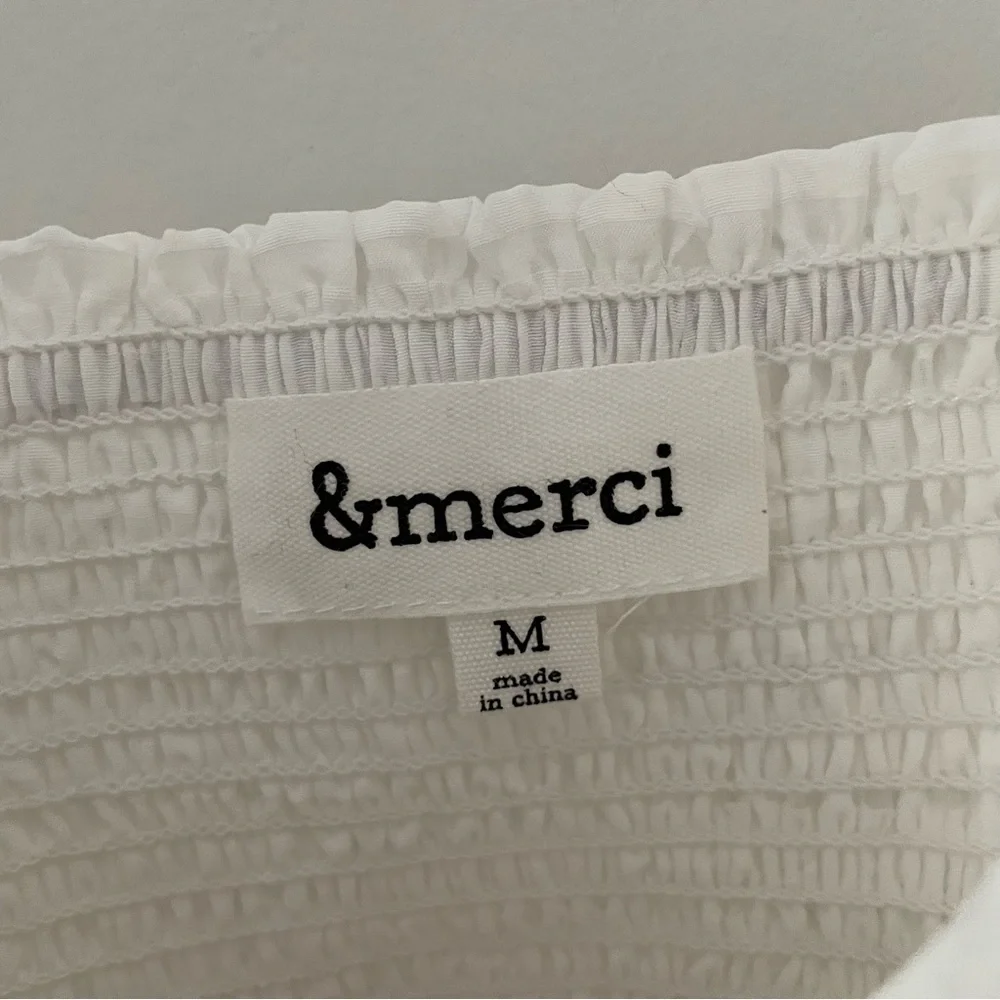 NWT &Merci- A ivory textured gingham puff sleeve Top medium size - Picture 3 of 6